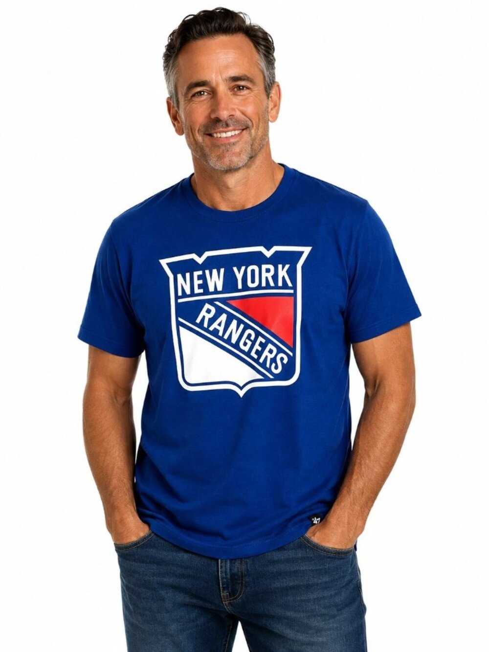 New York Rangers T Shirt Size Medium '47 Brand Jetty Blue Classic Big Logo